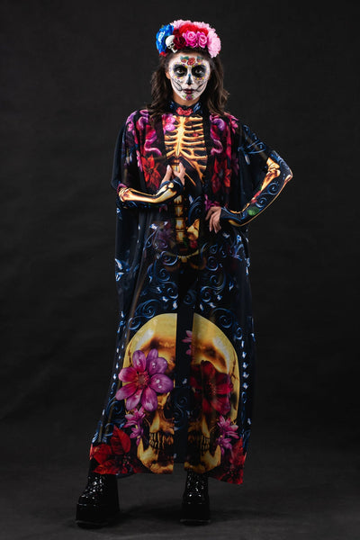 BLUE ORNAMENTS Sheer Printed Halloween Kimono