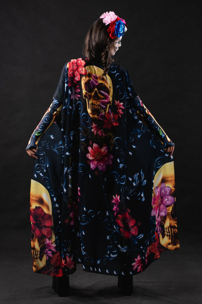 BLUE ORNAMENTS Sheer Printed Halloween Kimono