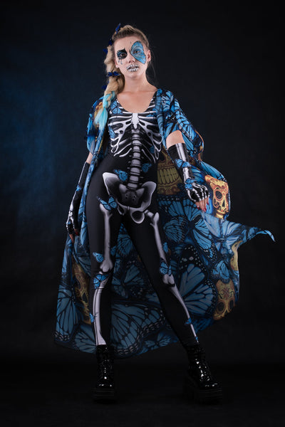 BLUE BUTTERFLIES Scoop Neck Jumpsuit & Gloves - Style Solo or Set