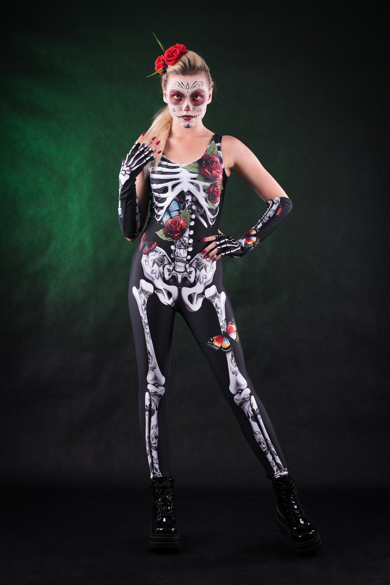 ROSES & BUTTERFLIES Scoop Neck Jumpsuit & Gloves - Style Solo or Set