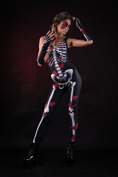 RED BUTTERFLIES Scoop Neck Jumpsuit & Gloves - Style Solo or Set