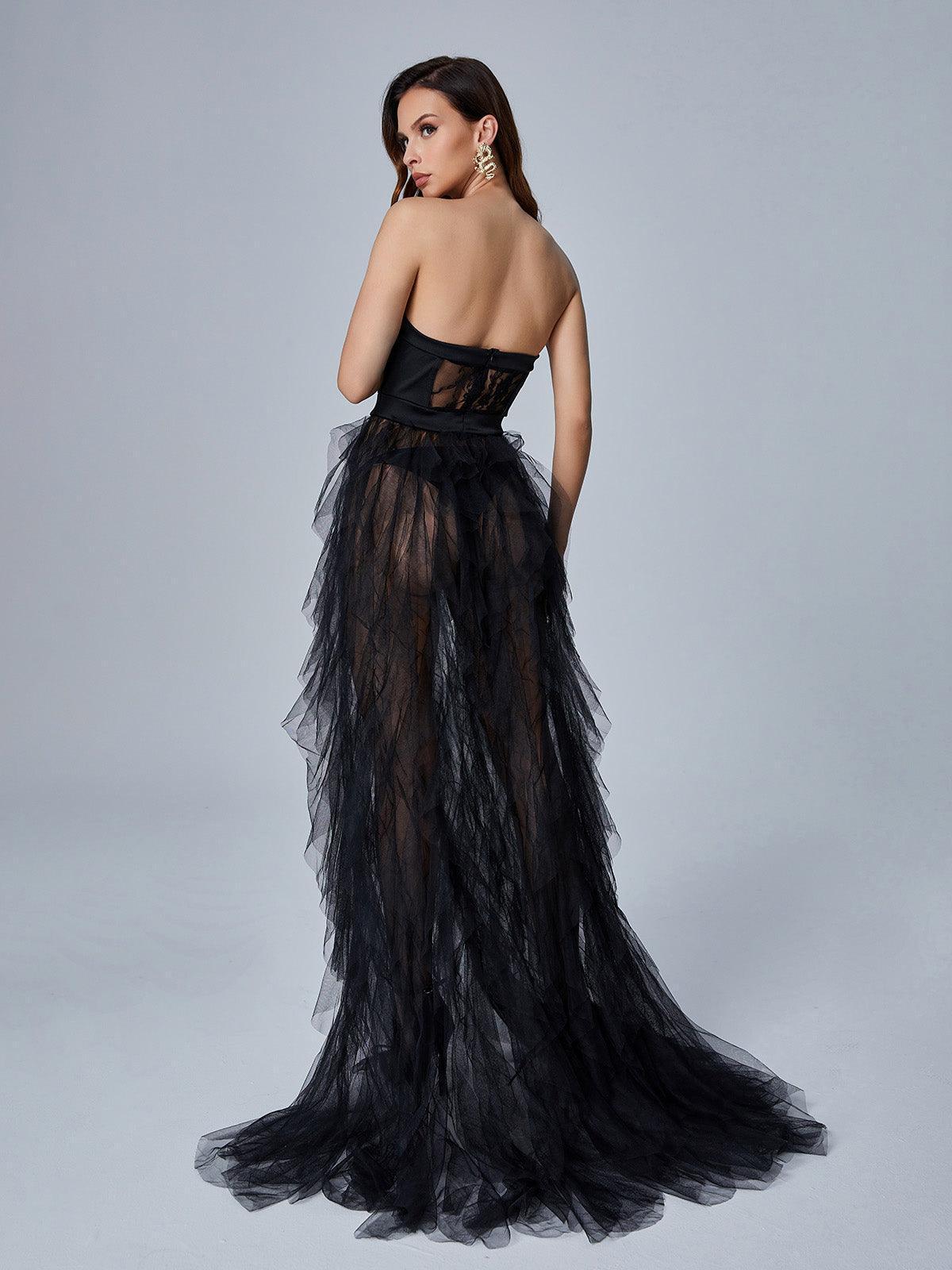 Elegant Black Dorothy Tulle Maxi Dress - Celestial Couture