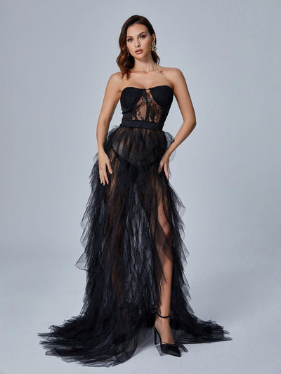 Elegant Black Dorothy Tulle Maxi Dress - Celestial Couture