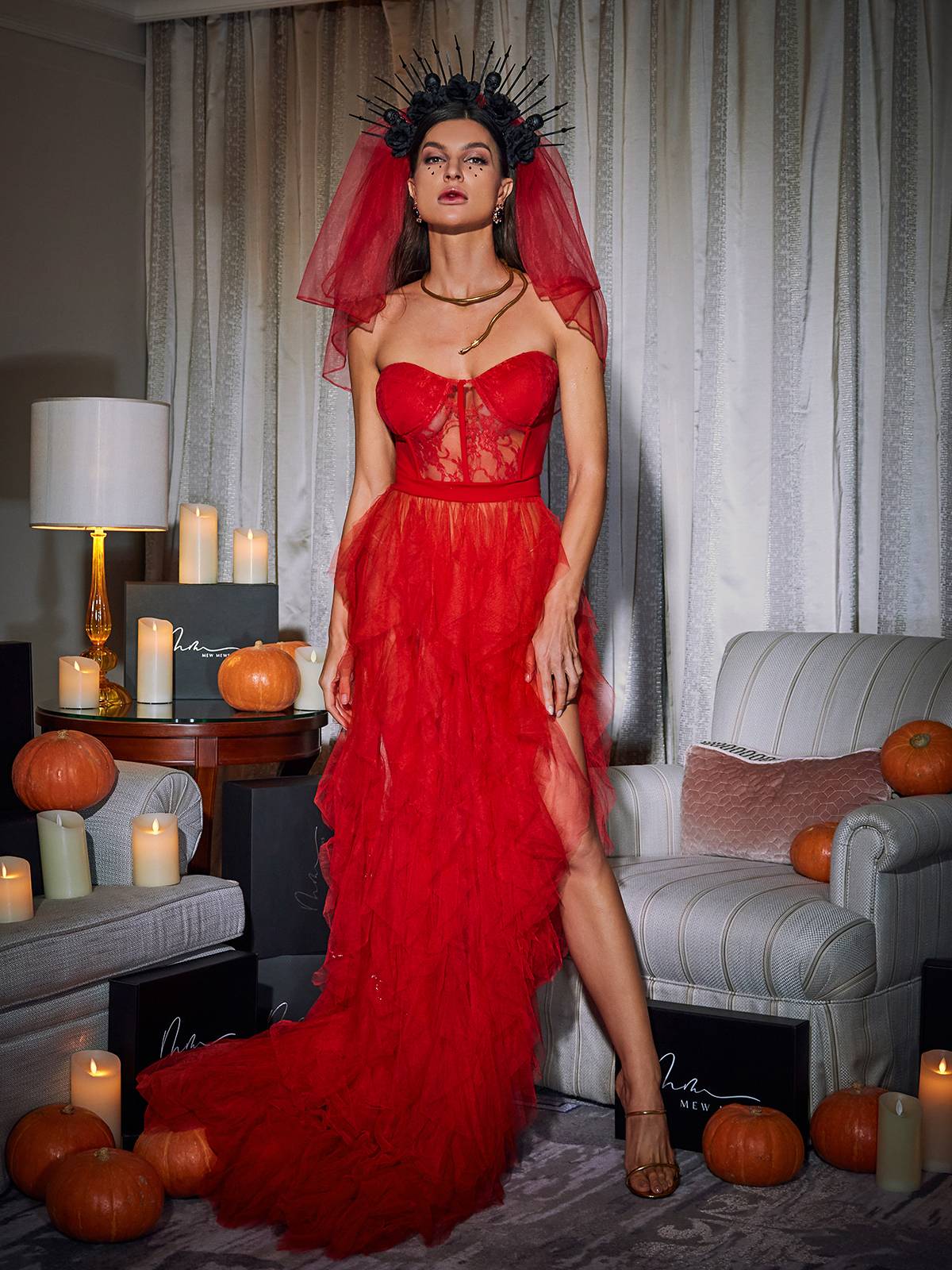 Dorothy Tulle Maxi Dress In Red - Celestial Couture