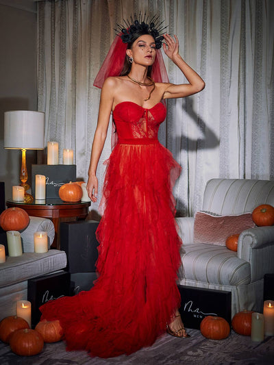 Dorothy Tulle Maxi Dress In Red - Celestial Couture