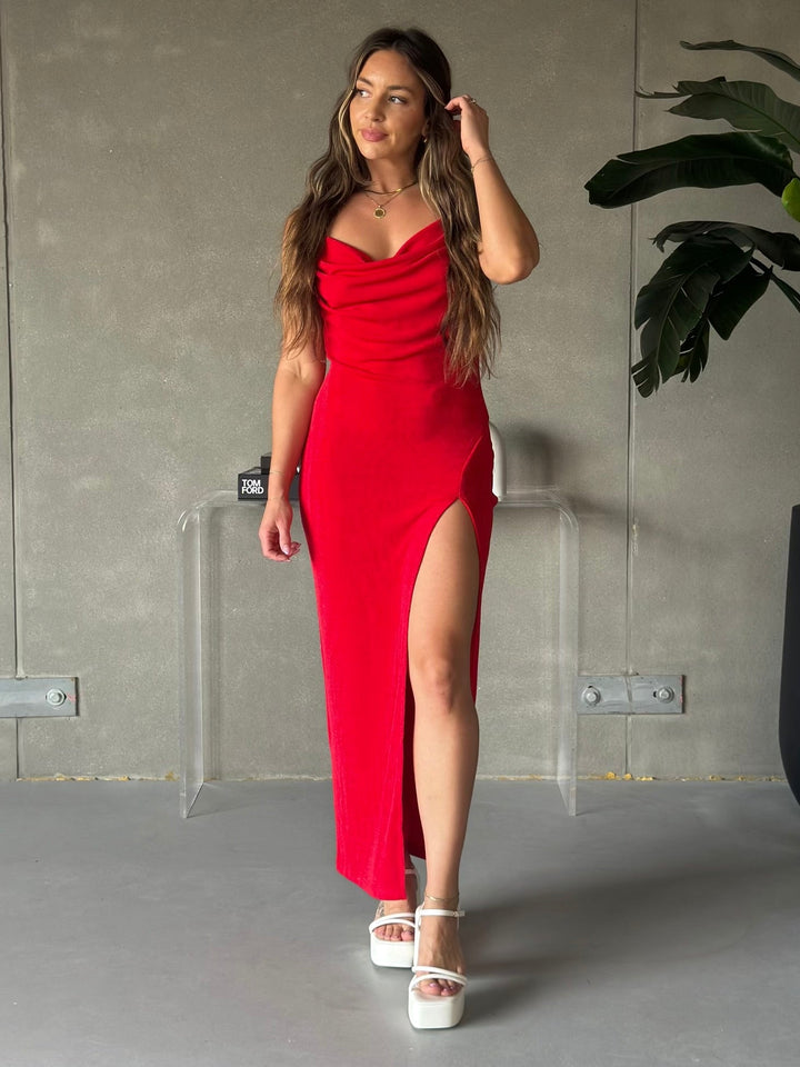 RED Slinky Slip Dress - Celestia Couture