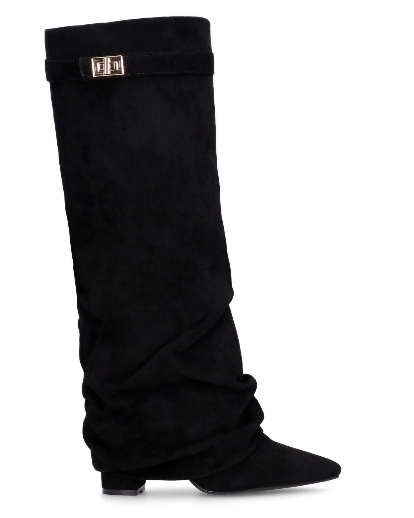 ELLENI - stivali in camoscio nero con risvolto e zip laterale