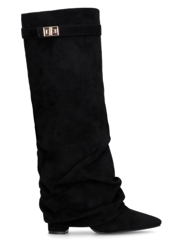 ELLENI - stivali in camoscio nero con risvolto e zip laterale