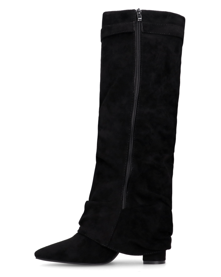 ELLENI - stivali in camoscio nero con risvolto e zip laterale