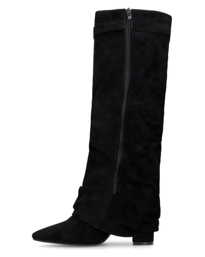 ELLENI - stivali in camoscio nero con risvolto e zip laterale