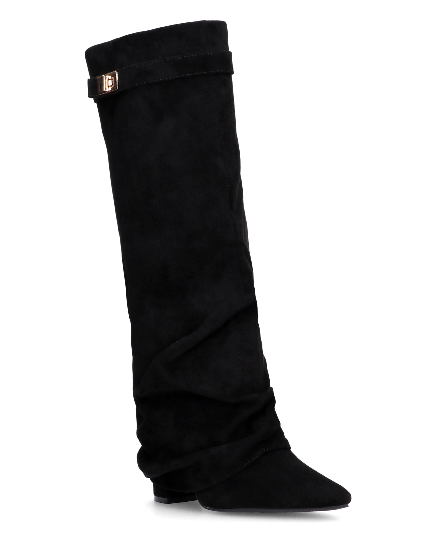 ELLENI - stivali in camoscio nero con risvolto e zip laterale
