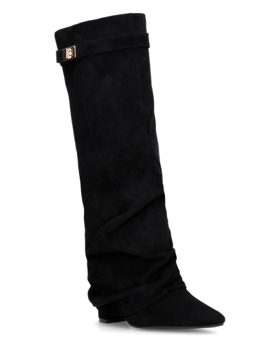 ELLENI - stivali in camoscio nero con risvolto e zip laterale