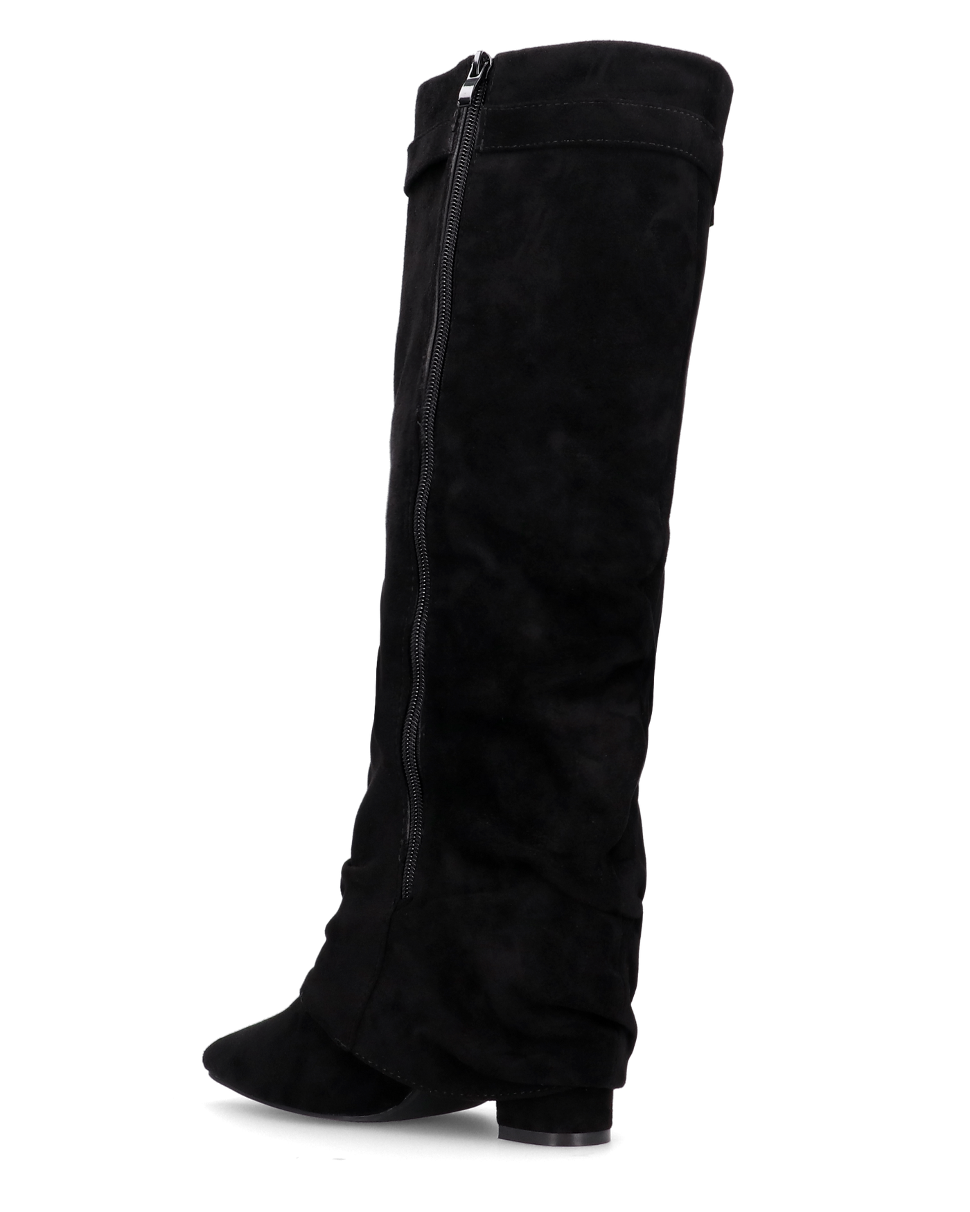 ELLENI - stivali in camoscio nero con risvolto e zip laterale