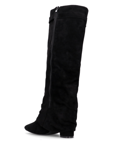 ELLENI - stivali in camoscio nero con risvolto e zip laterale