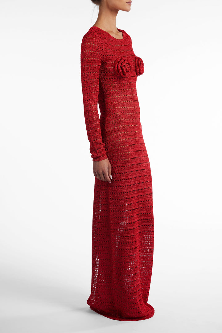 Rosette Crochet Dress (Red) - Celestia Couture
