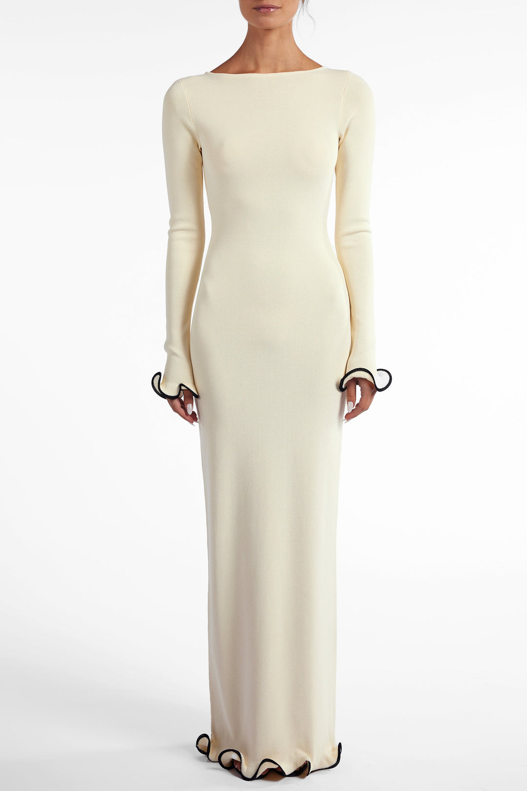 Ruffle Hem Maxi Dress (Cream/Black) - Celestia Couture