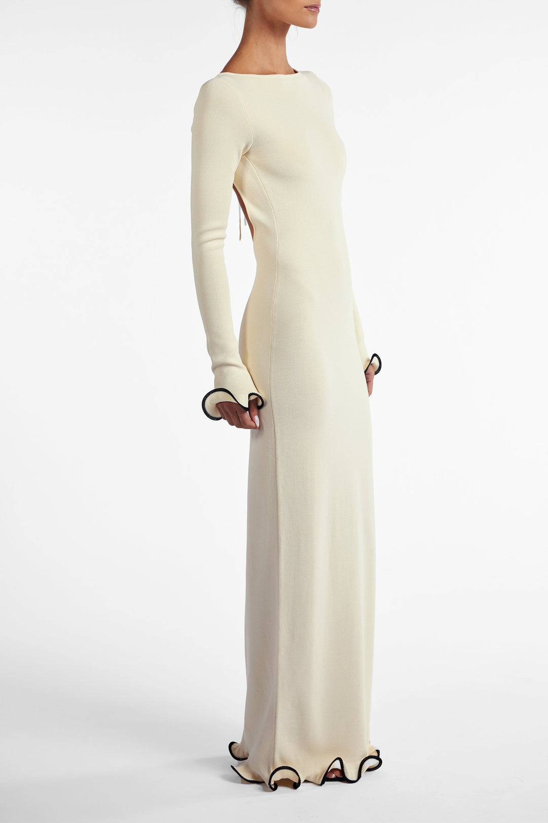 Ruffle Hem Maxi Dress (Cream/Black) - Celestia Couture