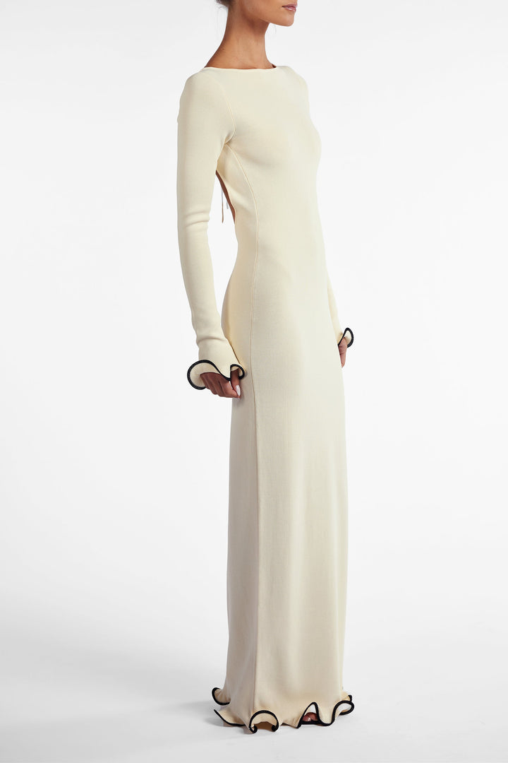 Ruffle Hem Maxi Dress (Cream/Black) - Celestia Couture