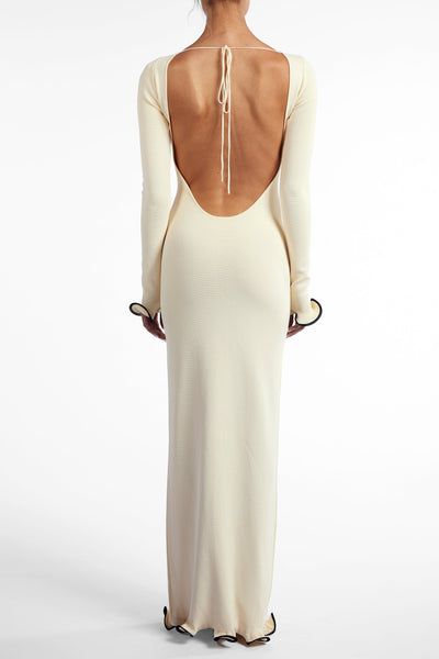 Ruffle Hem Maxi Dress (Cream/Black) - Celestial Couture