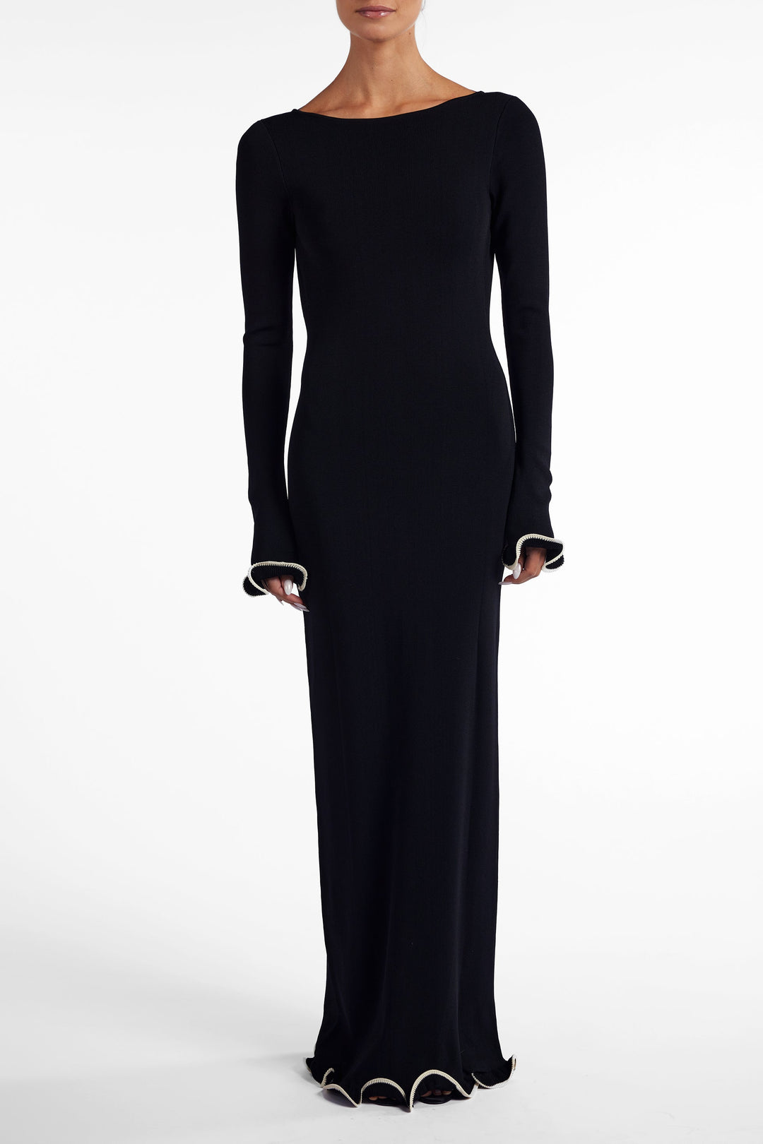 Ruffle Hem Maxi Dress (Black/Cream) - Celestia Couture