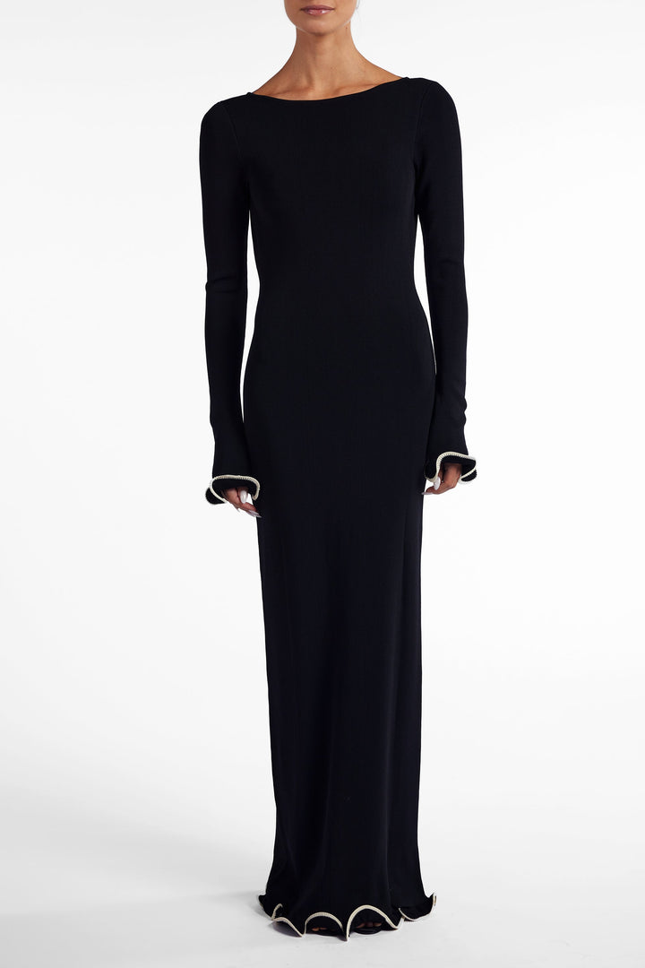 Ruffle Hem Maxi Dress (Black/Cream) - Celestia Couture