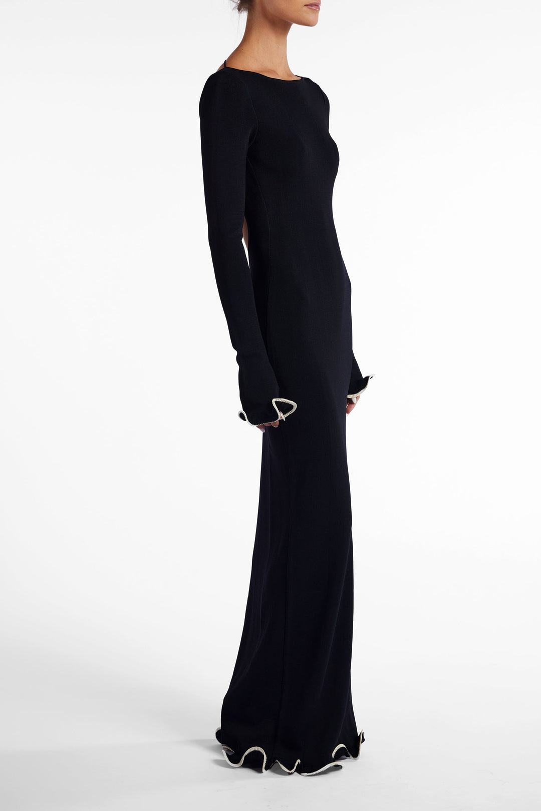 Ruffle Hem Maxi Dress (Black/Cream) - Celestia Couture