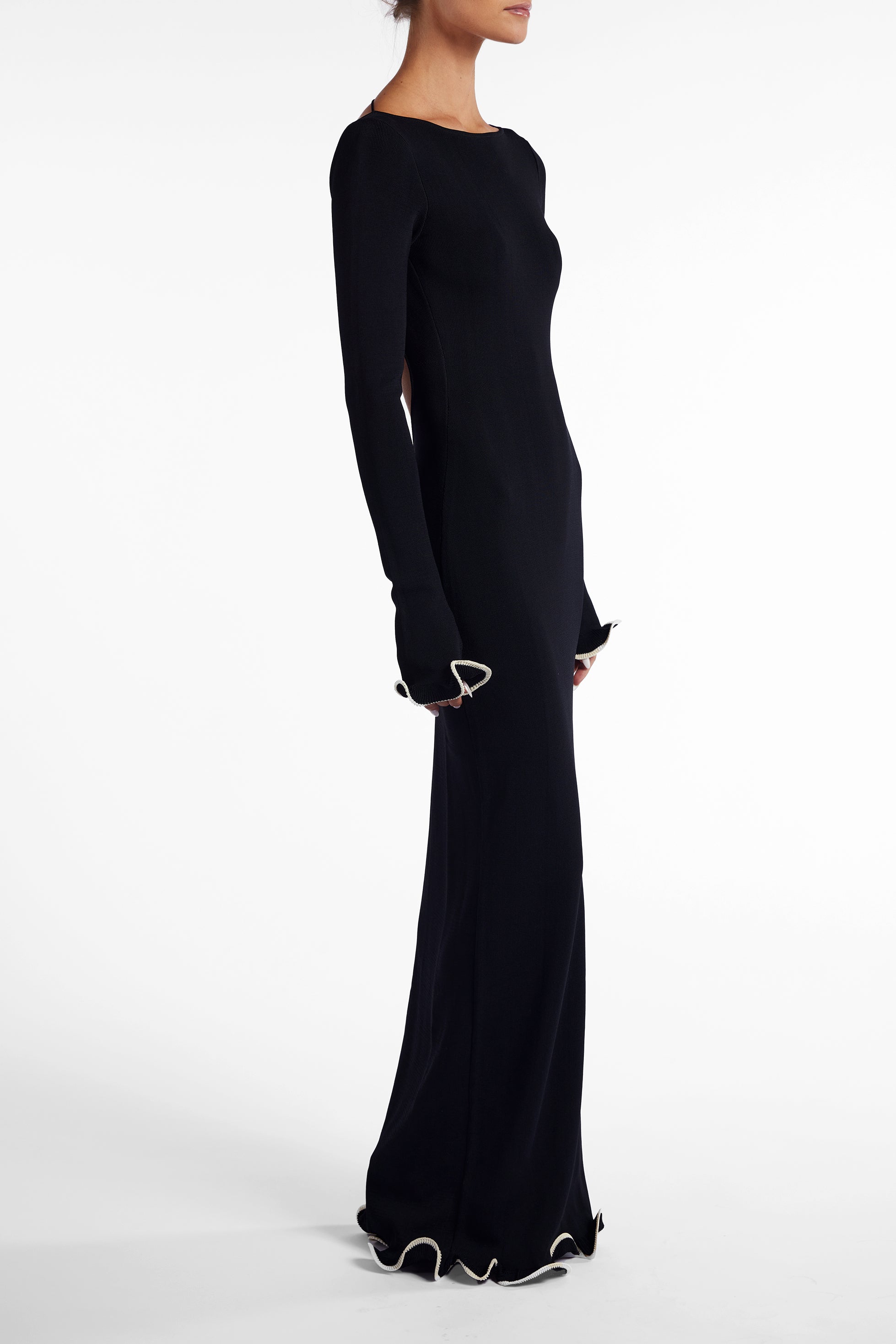 Ruffle Hem Maxi Dress (Black/Cream) - Celestial Couture