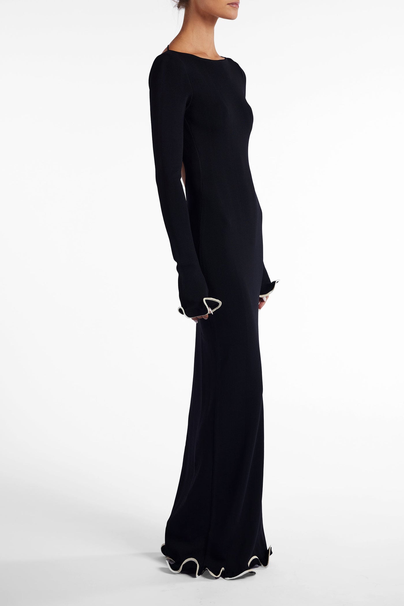 Ruffle Hem Maxi Dress (Black/Cream) - Celestial Couture