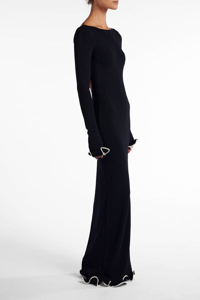 Ruffle Hem Maxi Dress (Black/Cream) - Celestial Couture