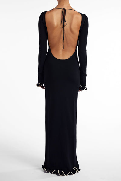 Ruffle Hem Maxi Dress (Black/Cream) - Celestial Couture