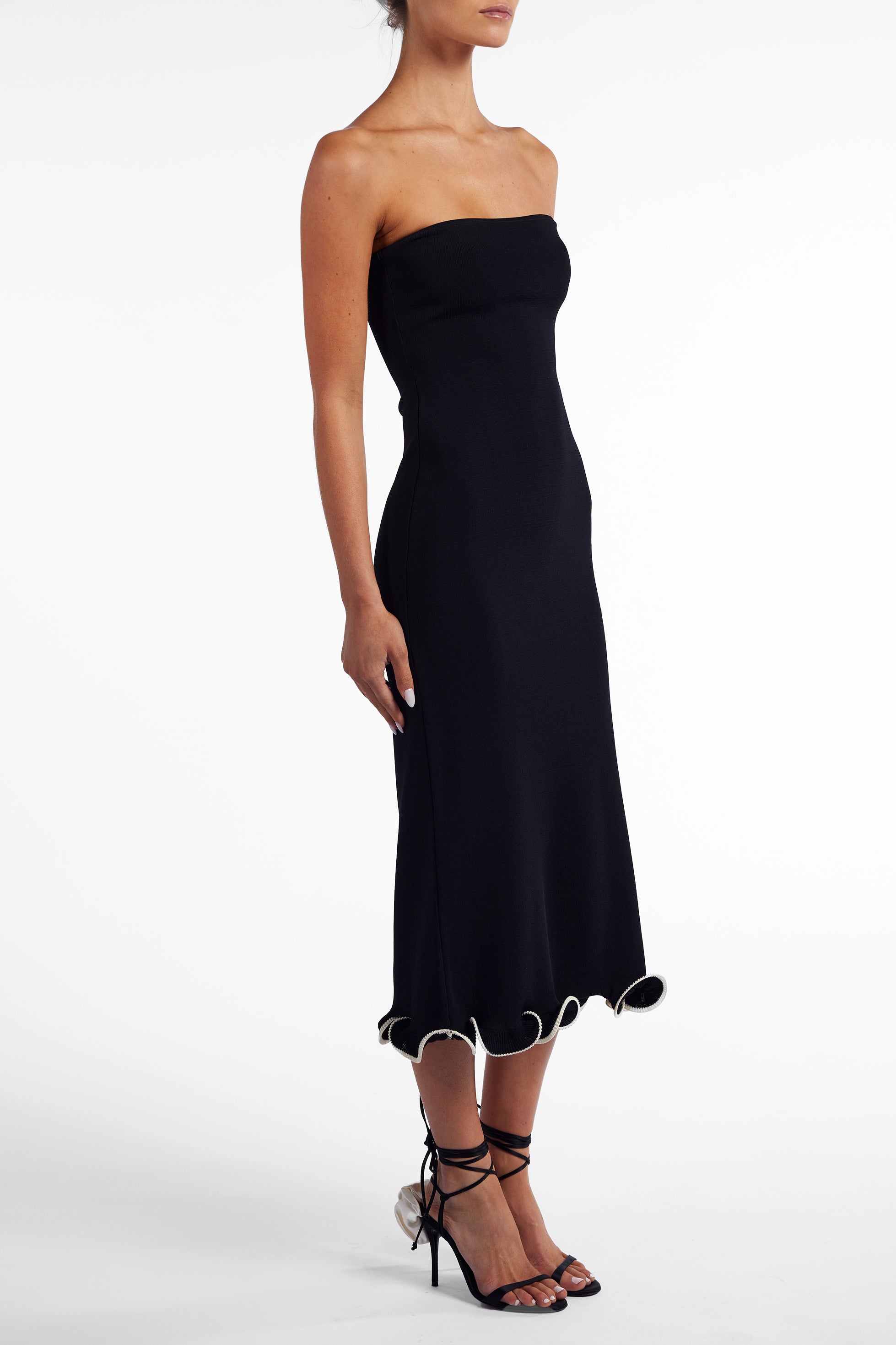 Ruffle Hem Strapless Dress (Black/Cream) - Celestial Couture