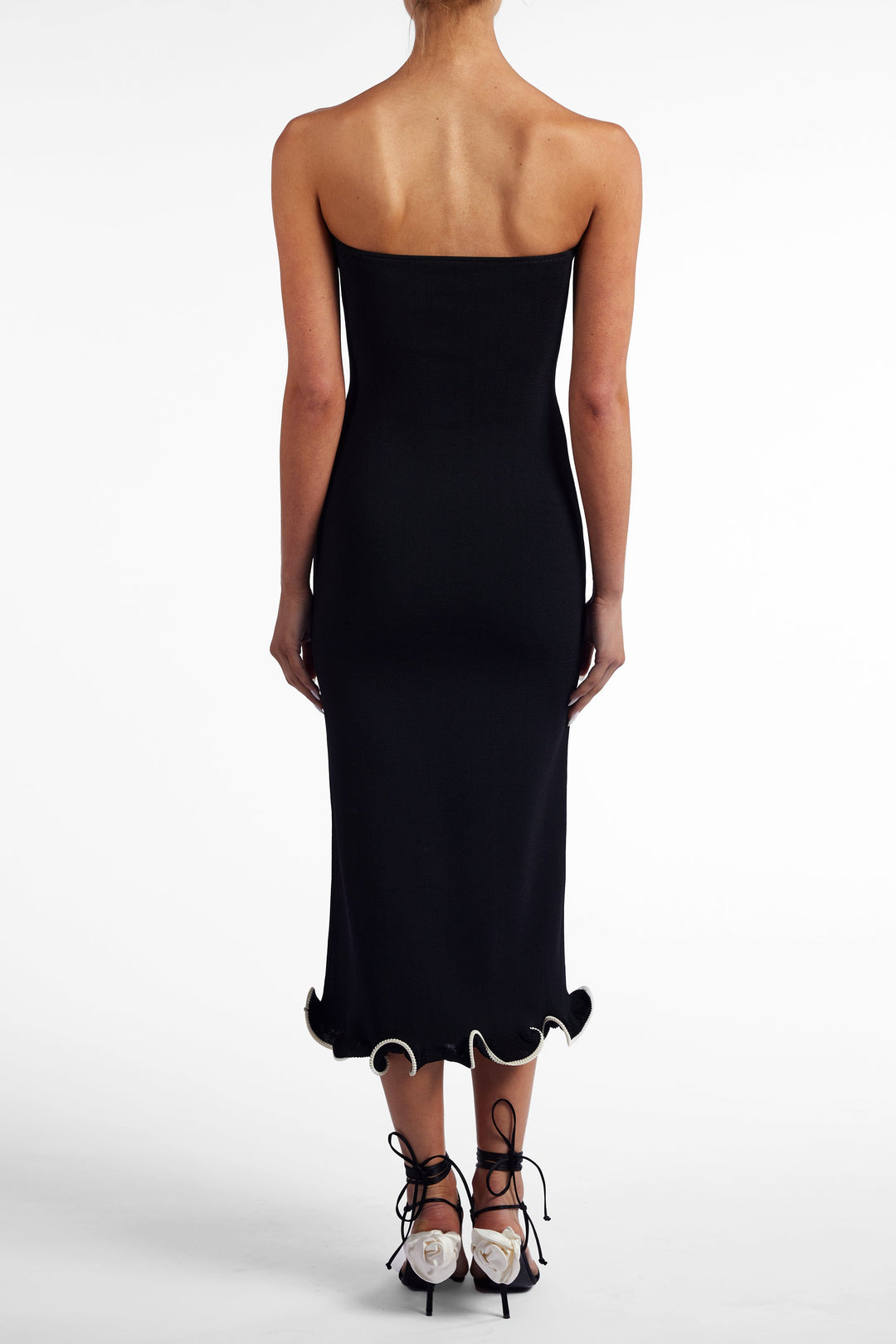 Ruffle Hem Strapless Dress (Black/Cream) - Celestia Couture