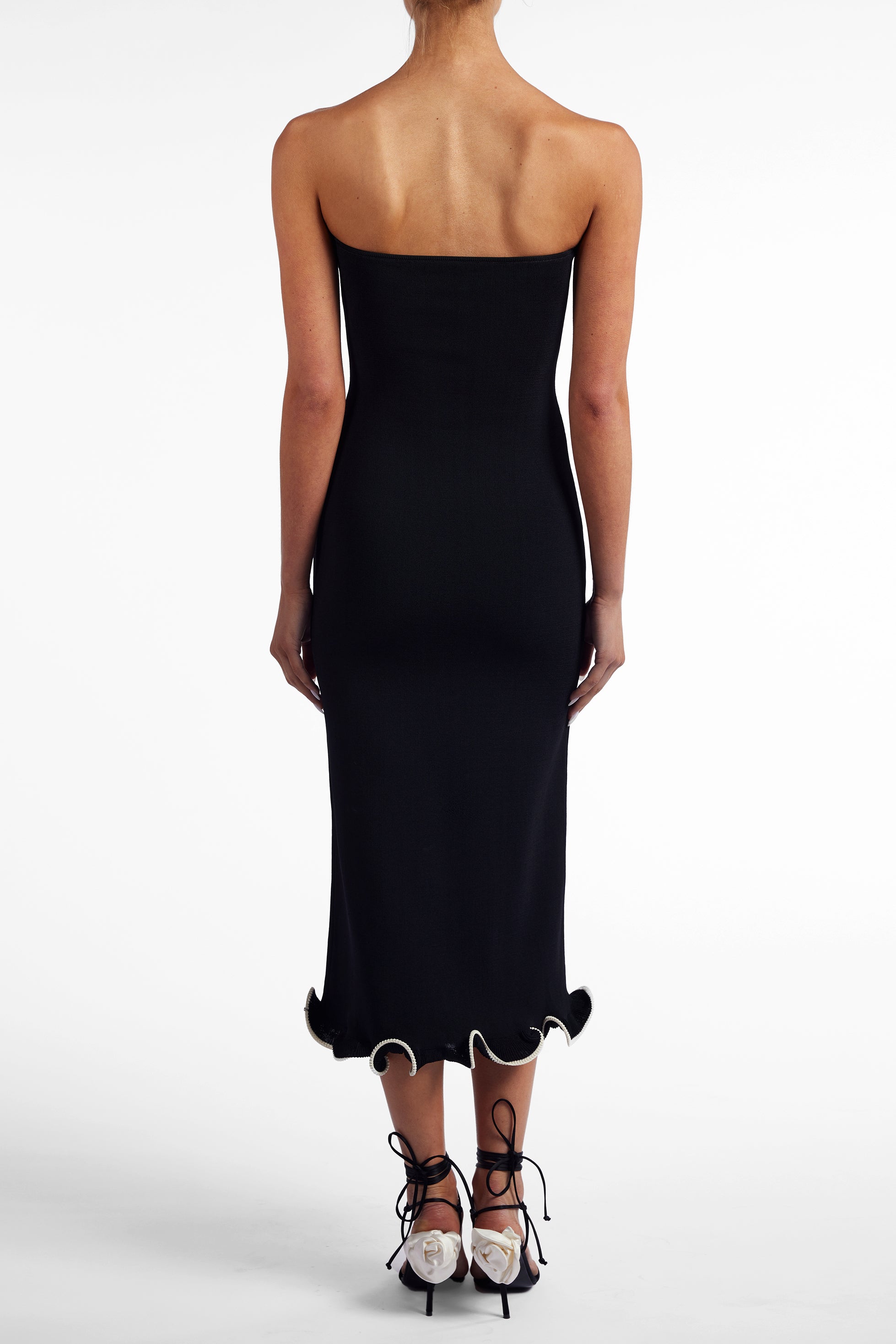 Ruffle Hem Strapless Dress (Black/Cream) - Celestial Couture