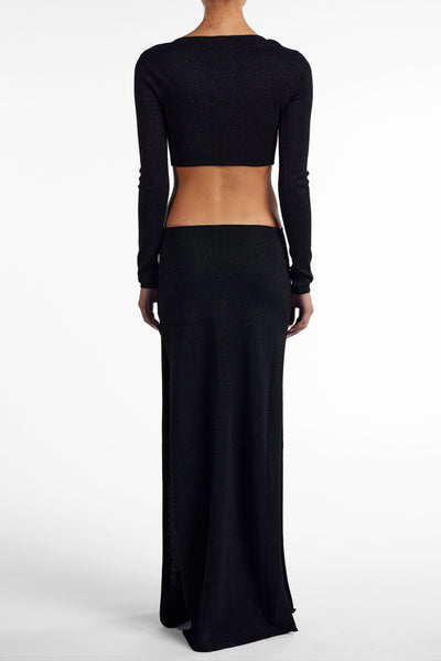 Long Sleeve Cut Out Maxi Dress (Black Lurex) - Celestial Couture