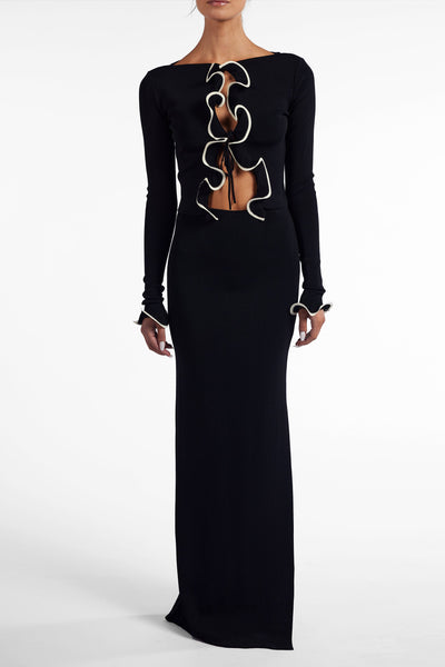 Ruffle Hem Top (Black/Cream) - Celestial Couture