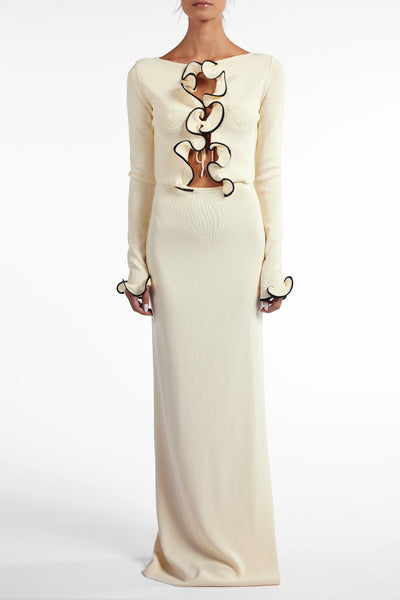 Ruffle Hem Top (Cream/Black) - Celestial Couture