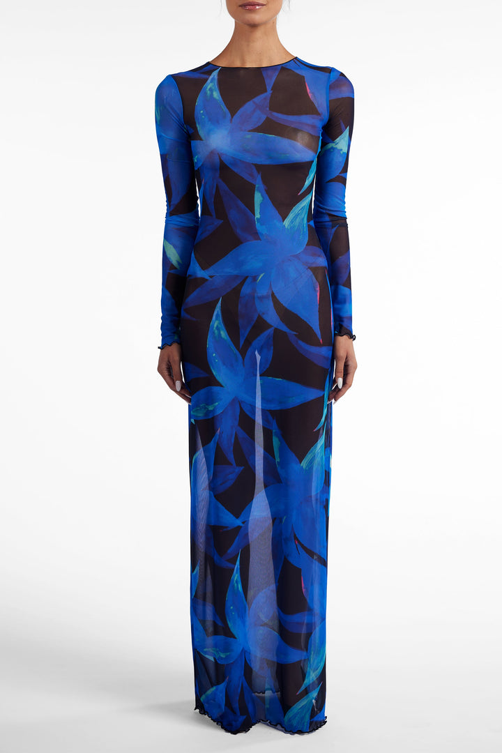 Mesh Maxi Dress (Blue Tropical) - Celestial Couture