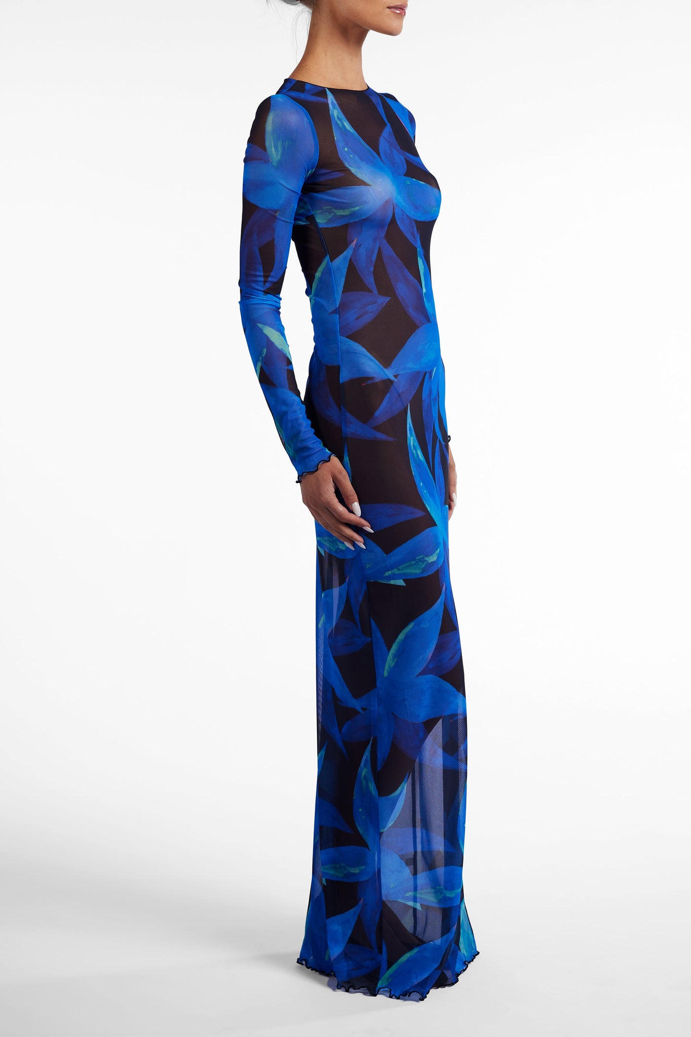 Mesh Maxi Dress (Blue Tropical) - Celestial Couture
