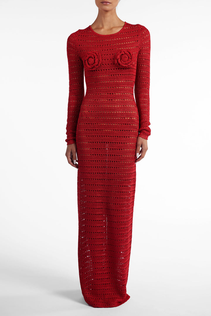 Rosette Crochet Dress (Red) - Celestia Couture