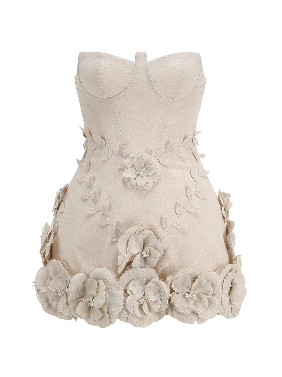 Eleanora Corset Flower Off Shoulder Mini Dress - Celestia Couture