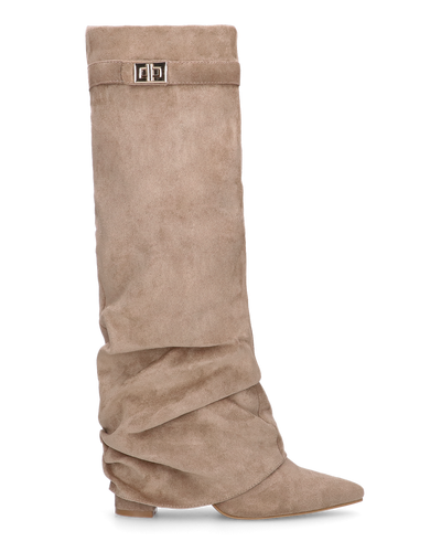 ELLENI - stivali in camoscio beige con risvolto e zip laterale