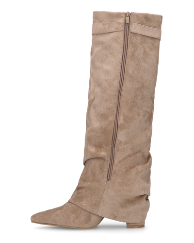 ELLENI - stivali in camoscio beige con risvolto e zip laterale