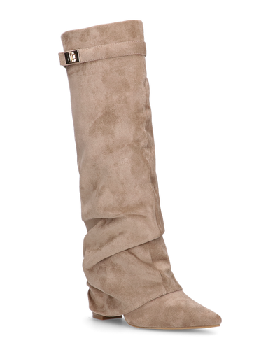 ELLENI - stivali in camoscio beige con risvolto e zip laterale
