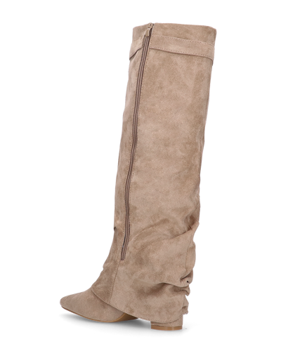 ELLENI - stivali in camoscio beige con risvolto e zip laterale