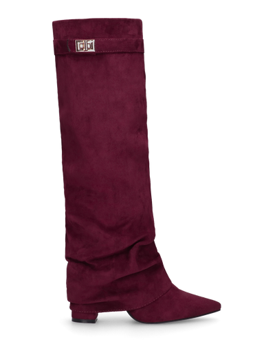 ELLENI - stivali in camoscio bordeaux con risvolto e zip laterale