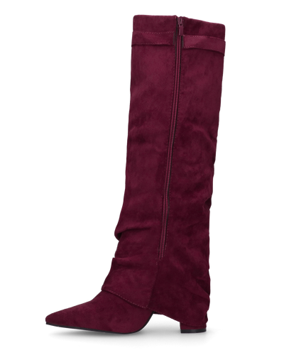 ELLENI - stivali in camoscio bordeaux con risvolto e zip laterale