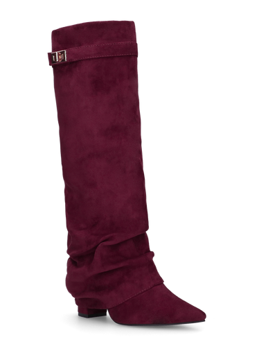 ELLENI - stivali in camoscio bordeaux con risvolto e zip laterale