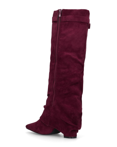 ELLENI - stivali in camoscio bordeaux con risvolto e zip laterale