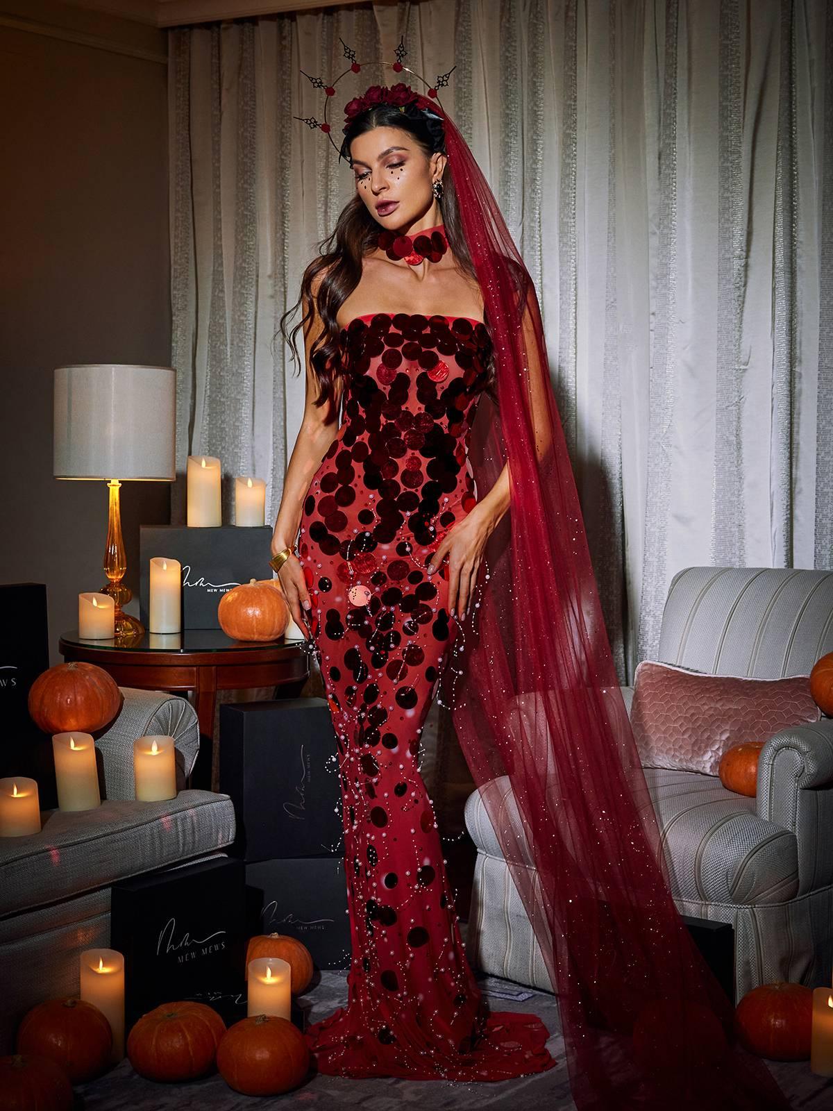 Stunning Red Strapless Maxi Dress with Elegant Embellishments - Celestial Couture