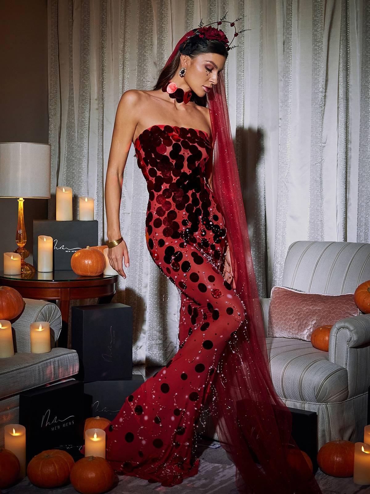 Stunning Red Strapless Maxi Dress with Elegant Embellishments - Celestial Couture